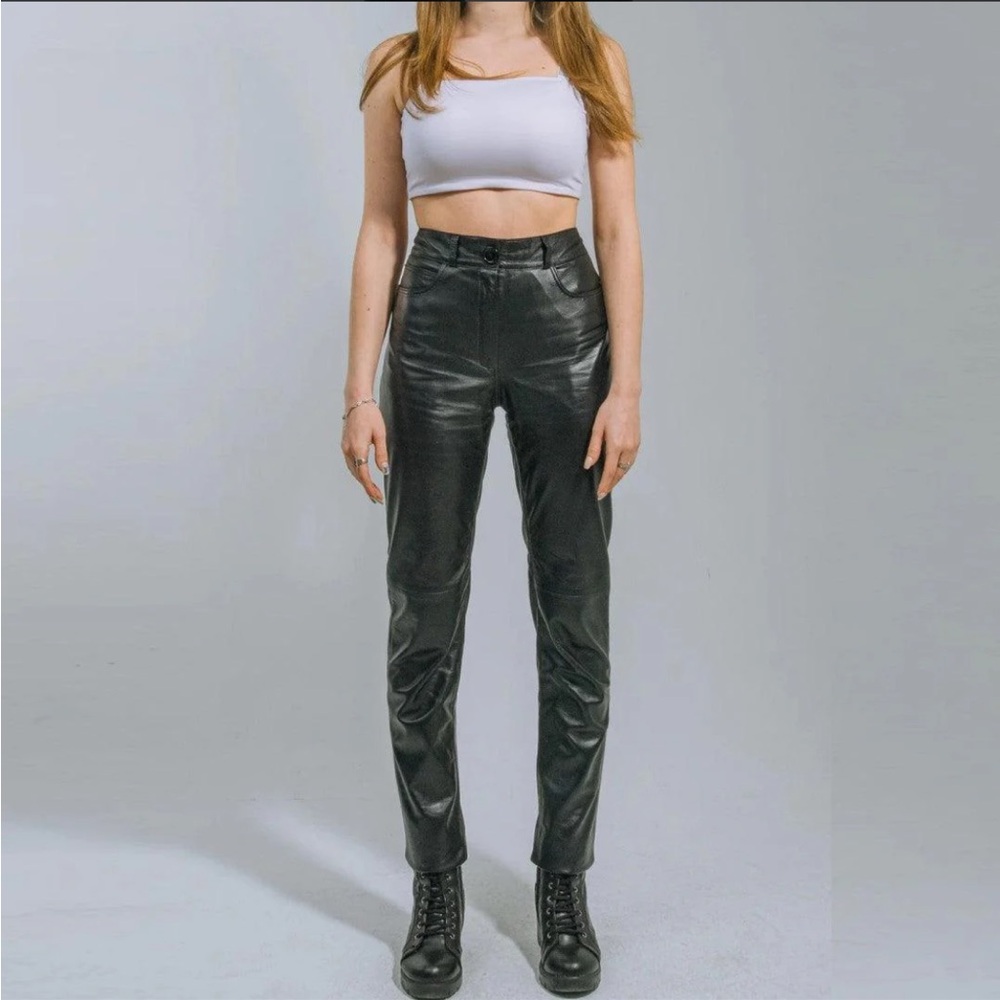 The Urban Tannery Levi Black Genuine Leather Pant Slim Fit 28”